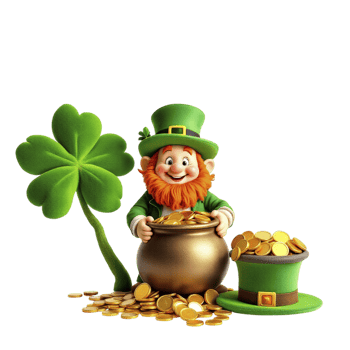 Leprechaun with gold coins and a pot png