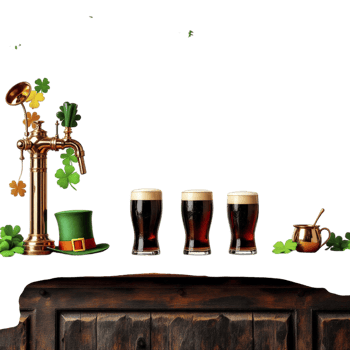 St patrick's day bar with beer glasses and shamrock hats png