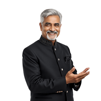 An indian man in a black suit with a white beard png