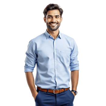 A man in a blue shirt and blue pants png