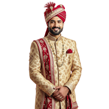 A man in a traditional indian wedding outfit png