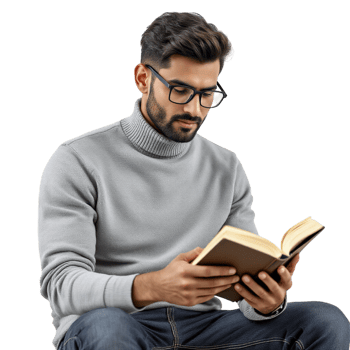 A man in glasses is reading a book png