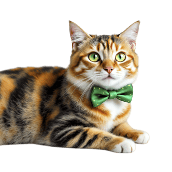 A cat with a green bow tie sitting on a black background png