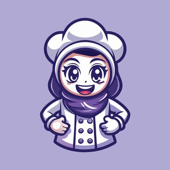 Cute Hijab Chef Mascot Logo Character Cartoon Illustration vector