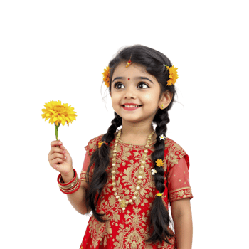 Indian girl holding yellow flower png