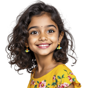A young girl with curly hair wearing a yellow top png