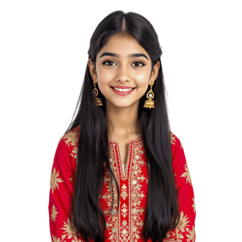 A young girl in a red dress smiling png