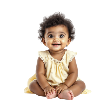 A baby girl sitting on the floor with her hands up png