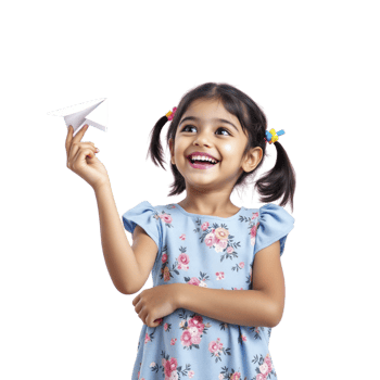 A little girl is holding a paper airplane png