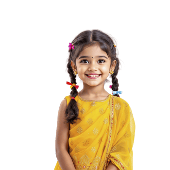 A little girl in a yellow sari png