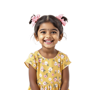 A little girl in a yellow dress smiling png