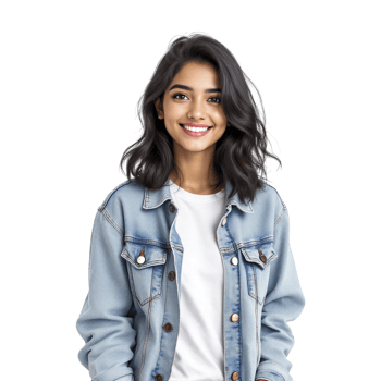 A beautiful young woman wearing a denim jacket and white t - shirt png