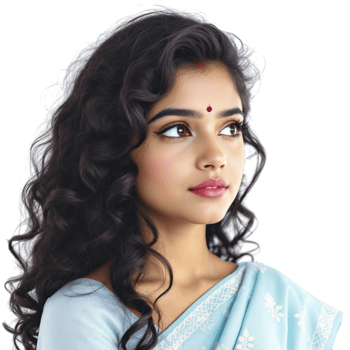 A woman in a blue sari with long hair png