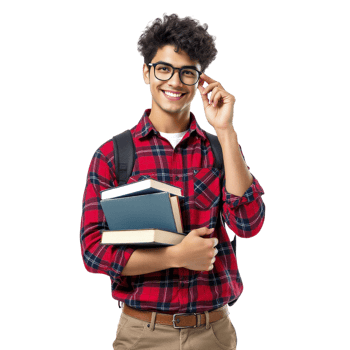 A young man in glasses and a plaid shirt is holding a book png