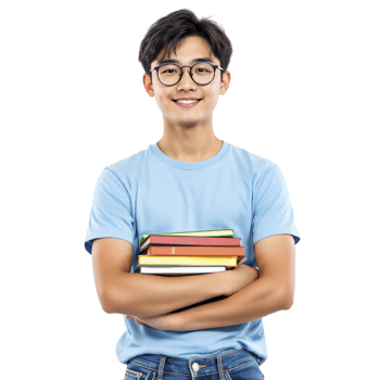 Asian young man holding books and smiling png