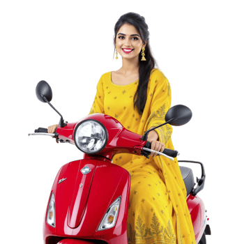 A woman in yellow dress riding a red scooter png
