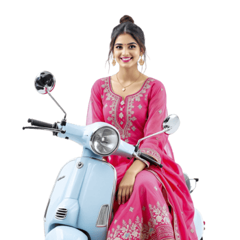 A woman in a pink dress sitting on a scooter png