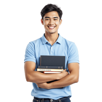 A young man holding books and smiling png