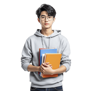 Young man in glasses holding books png