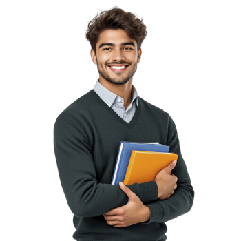 A smiling young man holding books png