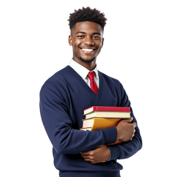 A young man in a sweater holding books png