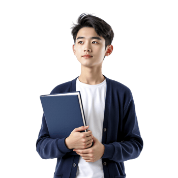 Asian young man holding a book and looking at the camera png