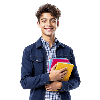 A young man is holding a stack of books png