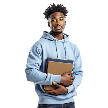 A young man in a hoodie holding a book png