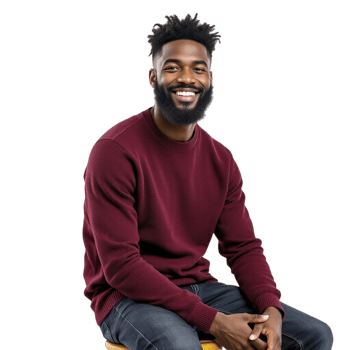 A man with a beard sitting on a stool png