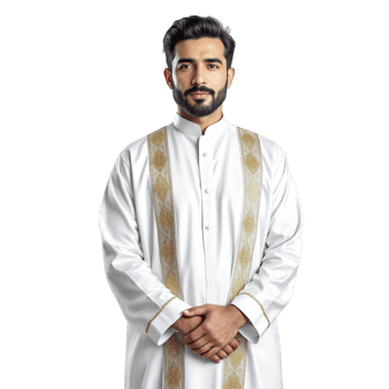 A man in a white robe standing with his hands folded png