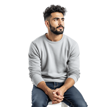 A man sitting on a stool with his hands crossed png