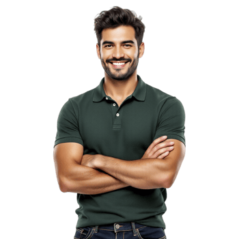 A man in a green polo shirt standing with his arms crossed png