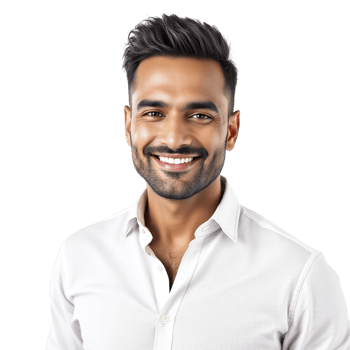 A man in a white shirt smiling png