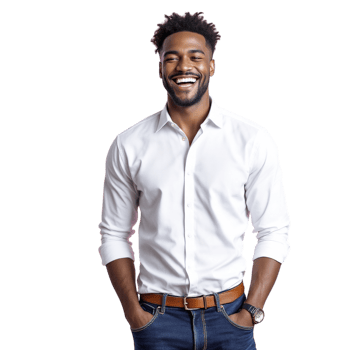 A man in a white shirt and jeans is smiling png