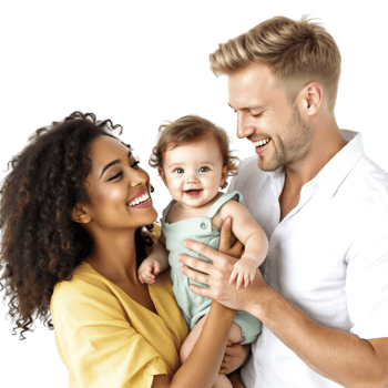 A man and woman holding a baby and smiling png