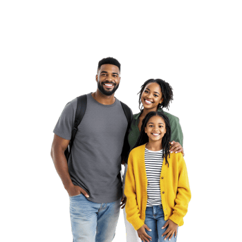 A family standing together in front of a black background png