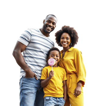 A family with a child holding a lollipop png