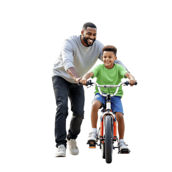 A man and a boy riding a bike together png