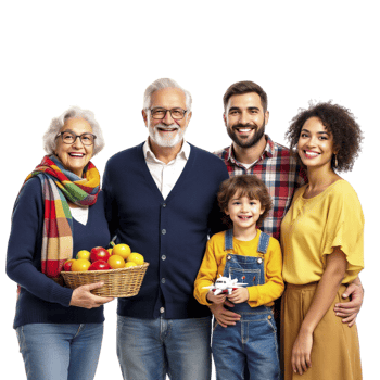 A family with apples and a basket png