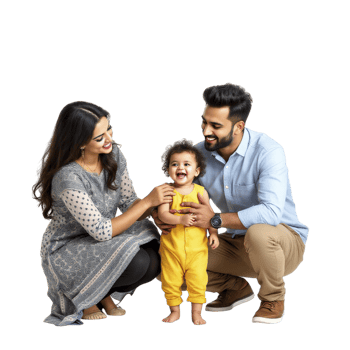 A young couple and their baby are sitting on a black background png