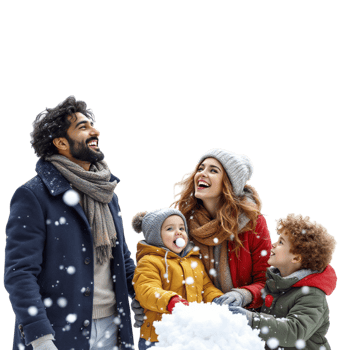 A family is having fun in the snow png
