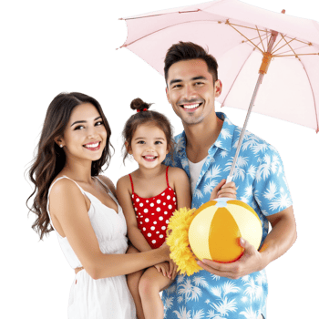 A family with an umbrella and a beach ball png