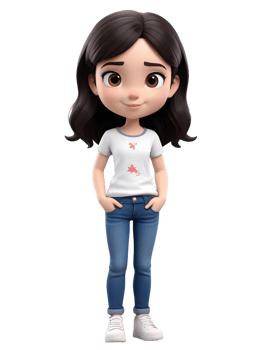 A cartoon girl wearing jeans and a white t - shirt png