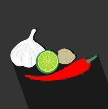 Illustration of chili, garlic, lime, and candlenut. vector