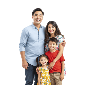 A family posing for a photo on a black background png