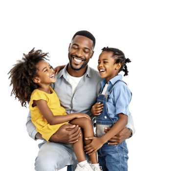 An african american father and his two children png