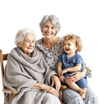 An older woman and her granddaughter sitting on a chair png