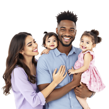 A young man and woman with two children png