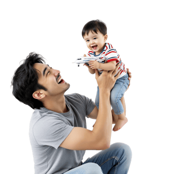 A man holding a baby in the air png
