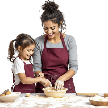 A woman and a child are making dough together png